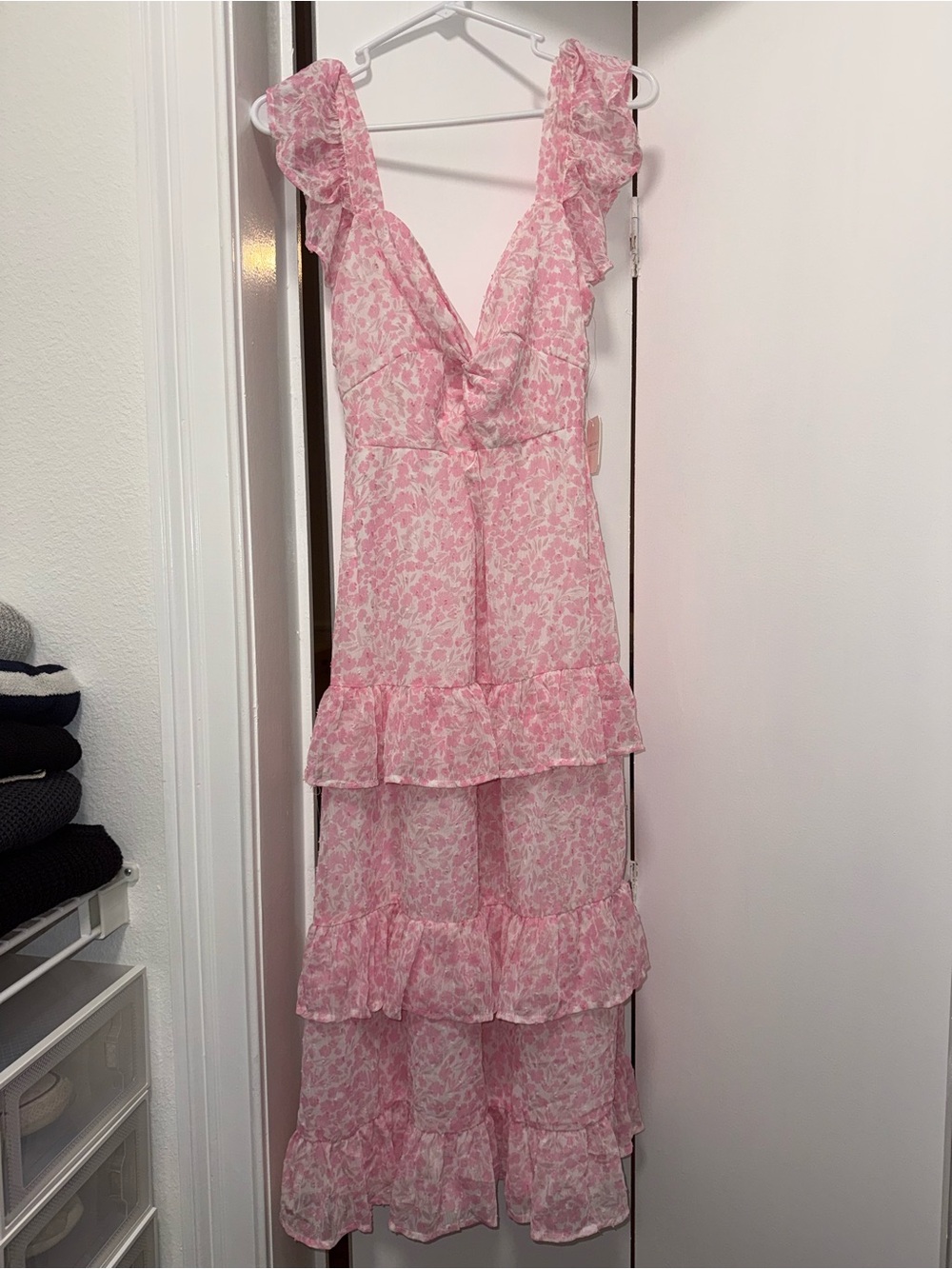 Altar'd State Pink Floral Ruffle Maxi Dress